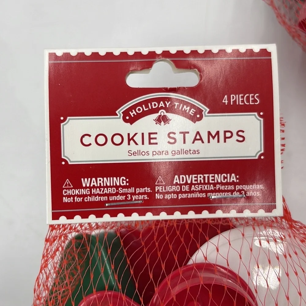 6Holiday Time Cookie Cutters / Stamps with Attached Handles ( 4 Piece in a pack)